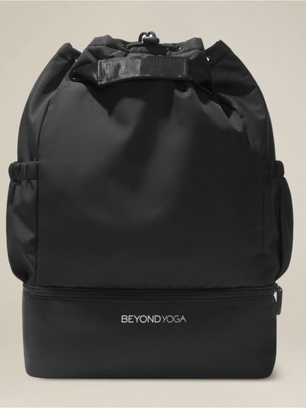 Beyond Yoga Black Drawstring Gym Backpack with Zippered Base